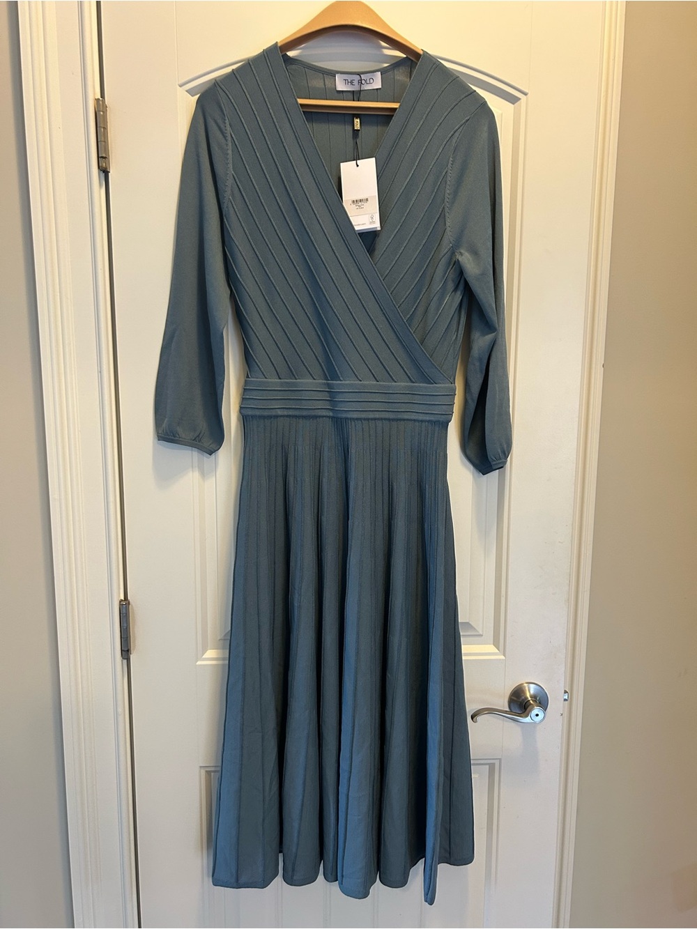 NWT The Fold London Belluno Dress Blue US 6 UK 10 Knit Midi Wrap